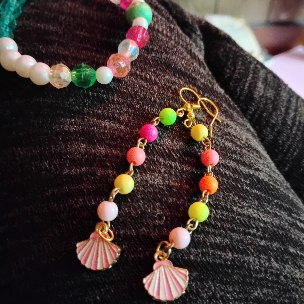 Summer Fun Rainbow Colors Beaded Bracelet And Earrings Set